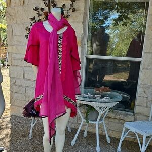 Gorgeous Bollywood Middle Eastern Indian Wedding Party Dress Magenta Pink Scarf